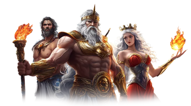 Mythical characters holding flames in CasinoBonanza